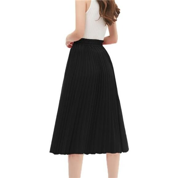 Womens Pleated High Waist A Line Chiffon Midi Skirt Flowy Elastic Waist - Picture 3 of 7